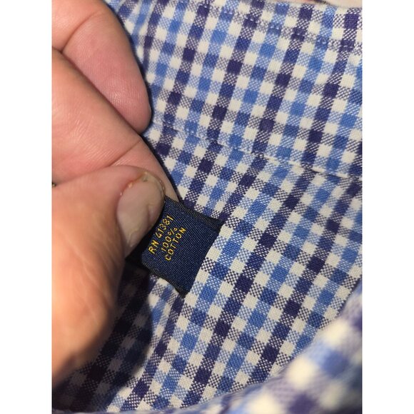 Ralph Lauren Mens Blue Checkered Button-Down Shirt Large Long Sleeve - Picture 6 of 7